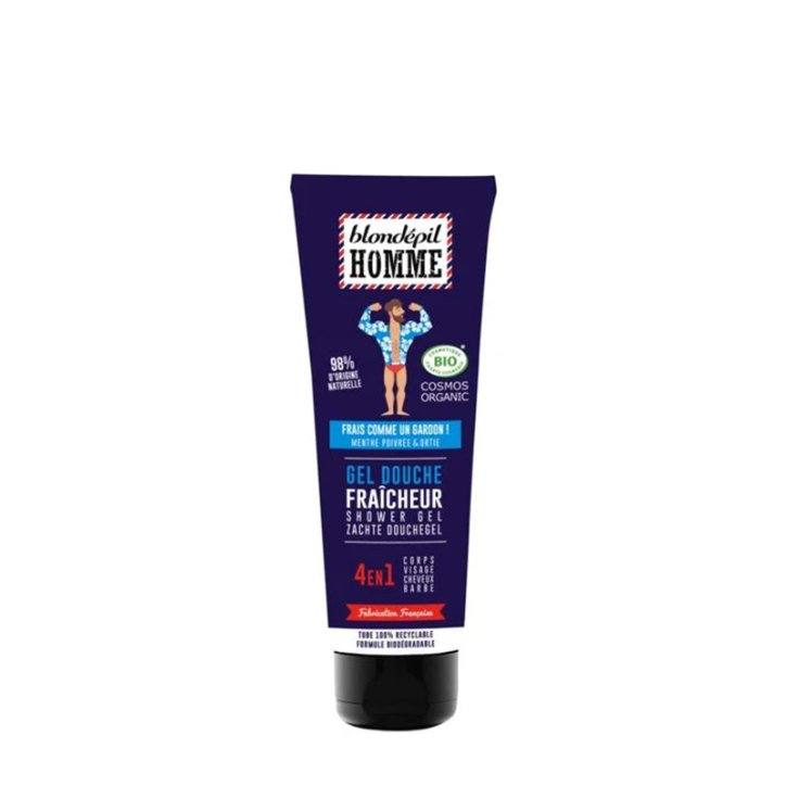 Blondépil Homme Gel Douche Fraîcheur 4 en 1 - 98% Naturel